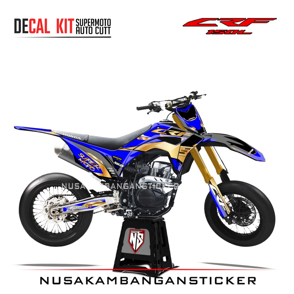 Decal Stiker Supermoto Motor Honda CRF 150 L Full Body Biru Gold Grafis Racing Team Sticker Kit Auto