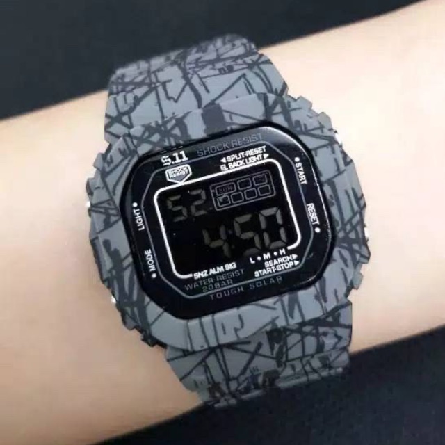 Jam Tangan Pria/Wanita Kasual Sporty Digital Kotak Strap Rubber Loreng X-27