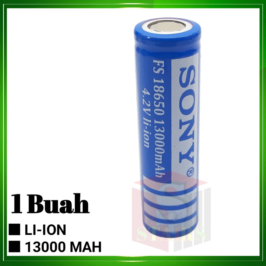 Baterai 18650 Charger Li-ion 4.2volt-13000mAh Warna Biru Tube Positif Flat Isi 1 Buah
