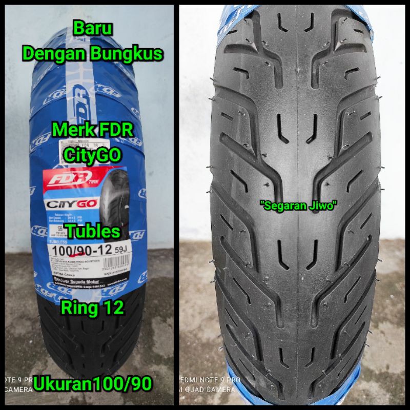 Ban tubles motor matic ring 12 ukuran 100/90 merk FDR cityGo ban depan Honda scoopy