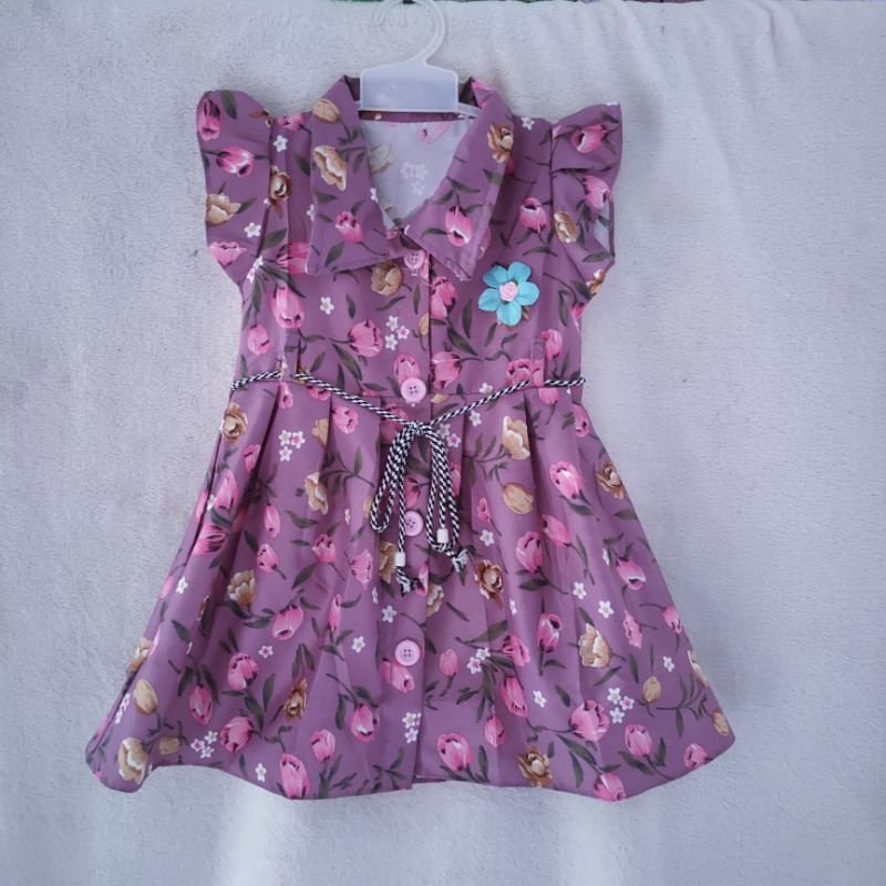 Dress anak usia pakai 1 2 tahun motif tulip kancing fatonah shop ( dress kancing tulip )