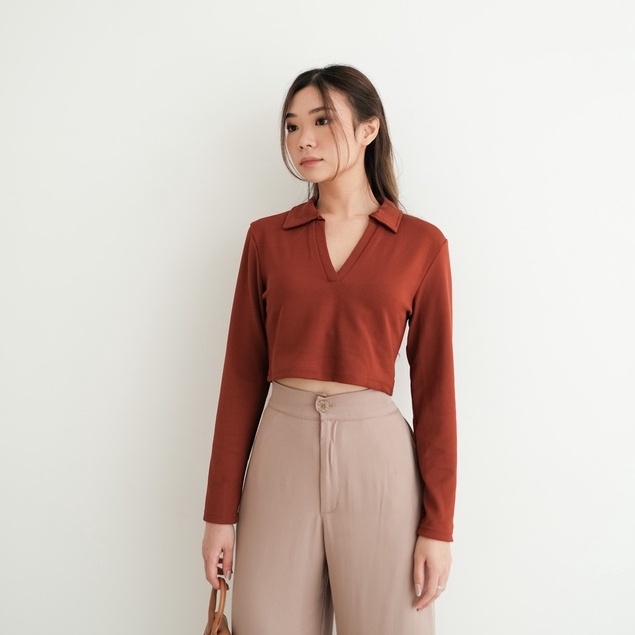 [TAVIA] JOLIE HOJI POLO KNIT LONGSLEEVES / BAJU CROP WANITA LENGAN PANJANG
