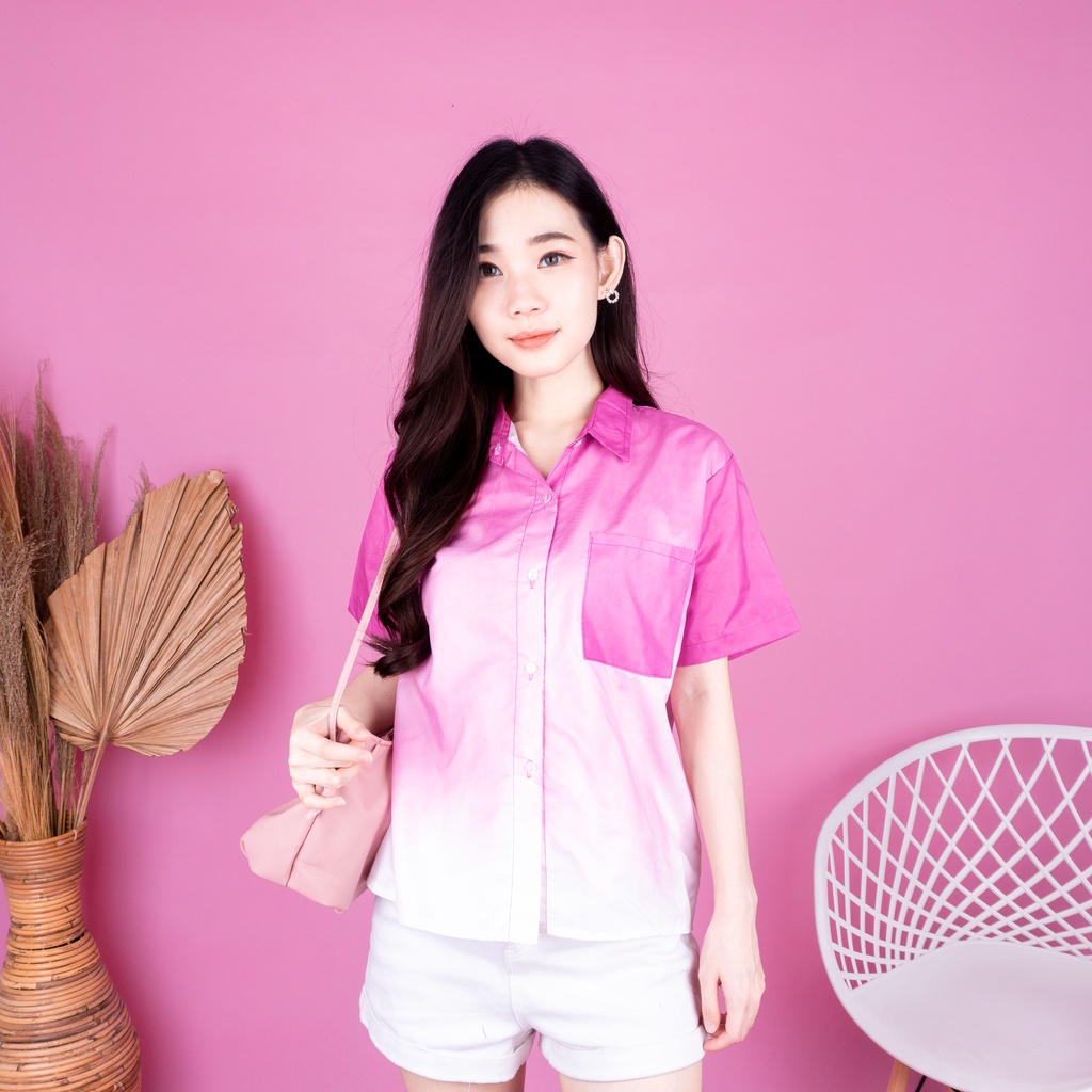 VS - KEMEJA HAWAI POLOS UNISEX KATUN TIE DYE SAKURA KEMEJA LENGAN PENDEK