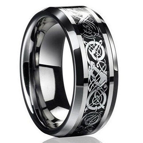 Hu Hu Hu Hu Hu Alat Bantu Pasang Kacamata♡ Cincin Desain Naga Celtic Bahan Titanium Steel Gaya Punk Untuk Pria Dan Wanita