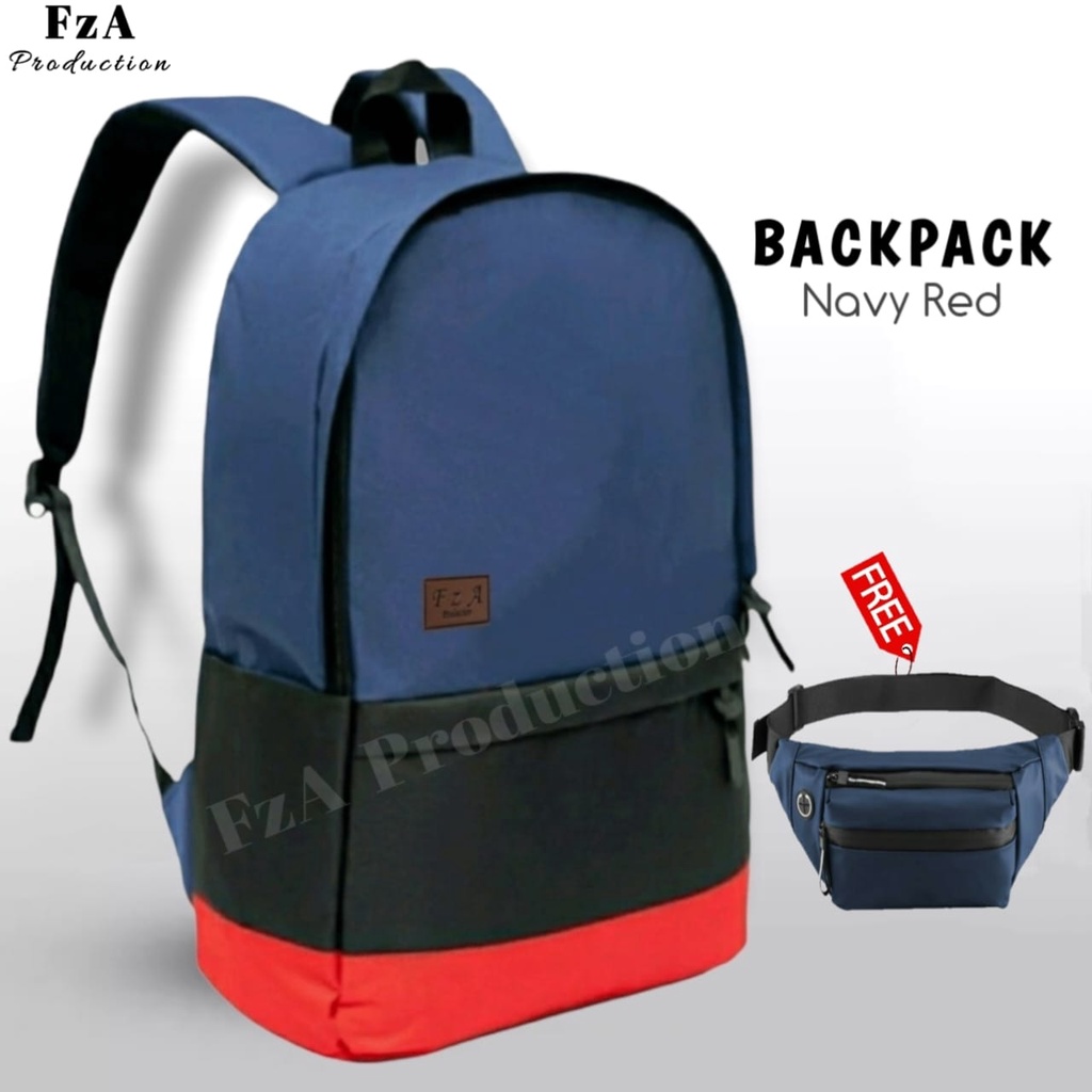 Tas Ransel Punggung Distro Casual Pria Wanita / Tas Ransel Laptop Original FzA FREE Tas Slempang Sporty