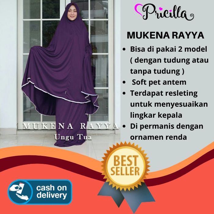 MUKENAH MUKENA DEWASA JUMBO TERBARU 2020 PRICILLA LEBARAN KEKINIAN POLOS BORDIR WARNA UNGU TUA