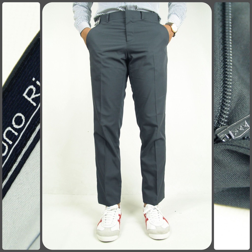 Celana Formal Pria Bruno Rigari Slim Fit Abu-abu Tua | Celana Bahan | Celana Kantor | Celana Kerja