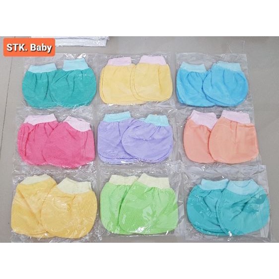 1 Lusin Sarung Tangan Warna, Dan Kaos Kaki Bayi Halus Warna Polos Motif Rib Sartaki stk