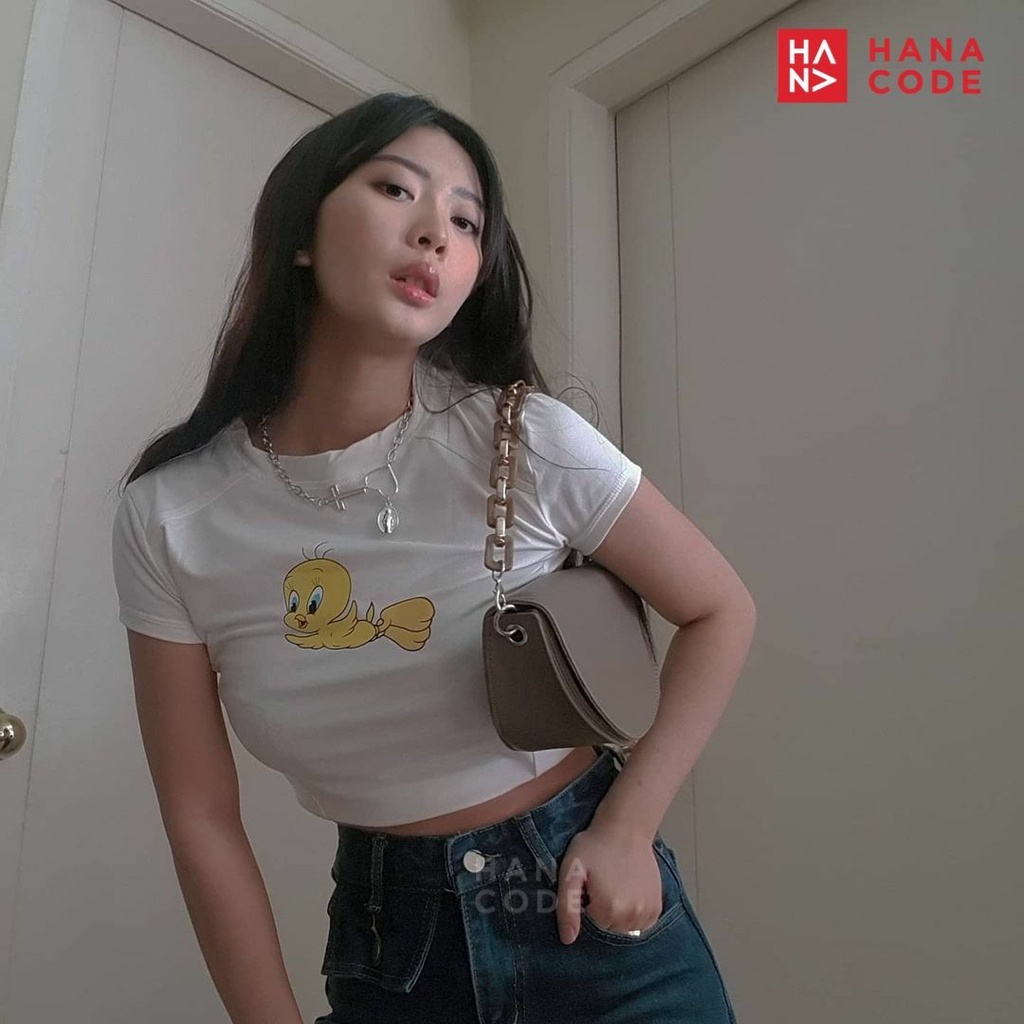 HANACODE - Tweety Series Crop Top  Kaos Wanita Gaya Korea Murah - CT016