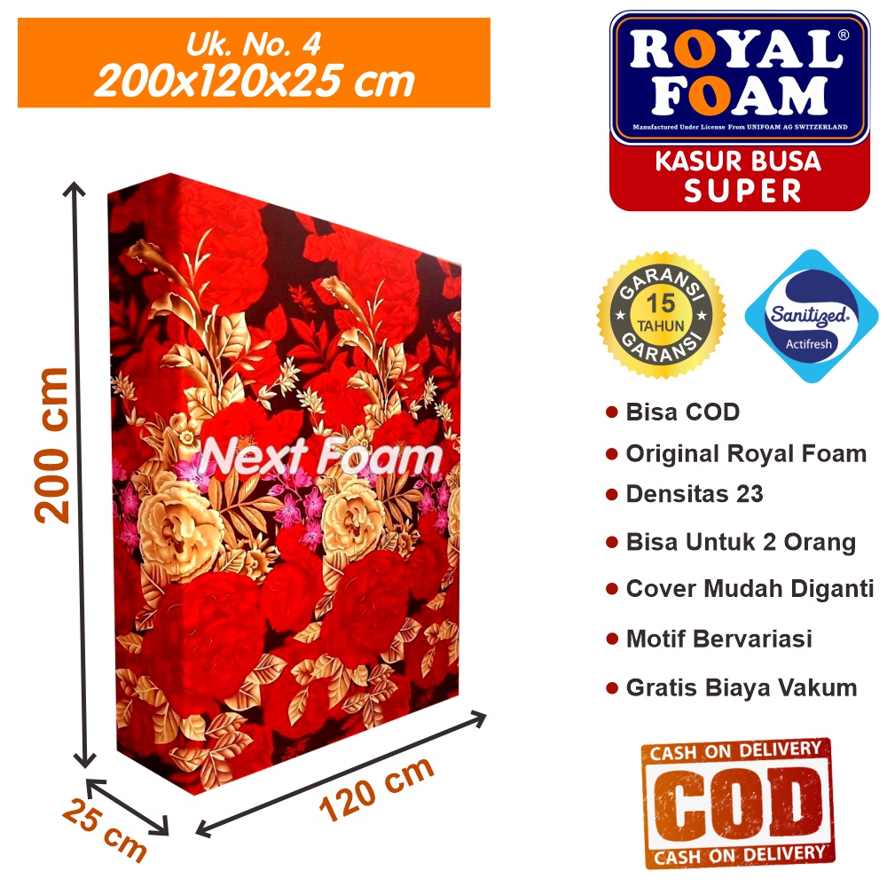 Kasur Busa Royal Foam Ukuran No 4 200x120x25 cm Tebal 25 cm D23 ORIGINAL Garansi 15 Tahun