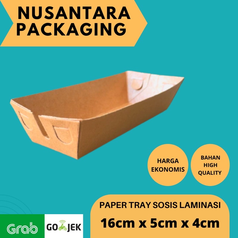 

PAPER TRAY SOSIS KRAFT / BOX SATE / TRAY HOTANG / TRAY CORNDOG 16x5x4 LAMINASI