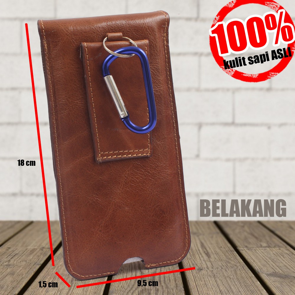 Tas Pinggang pria Carabiner dua 2 Slot bahan Kulit sapi Asli -  PD03