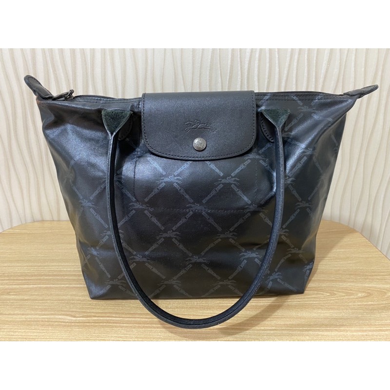 Tote Bag Tas Longchamp Metal Black Long Handle Medium