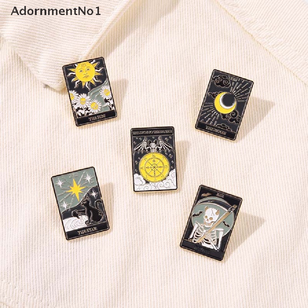 (AdornmentNo1) Bros Pin Enamel Desain Kartun Ular Hitam Kartu Tarot Pasang Denim