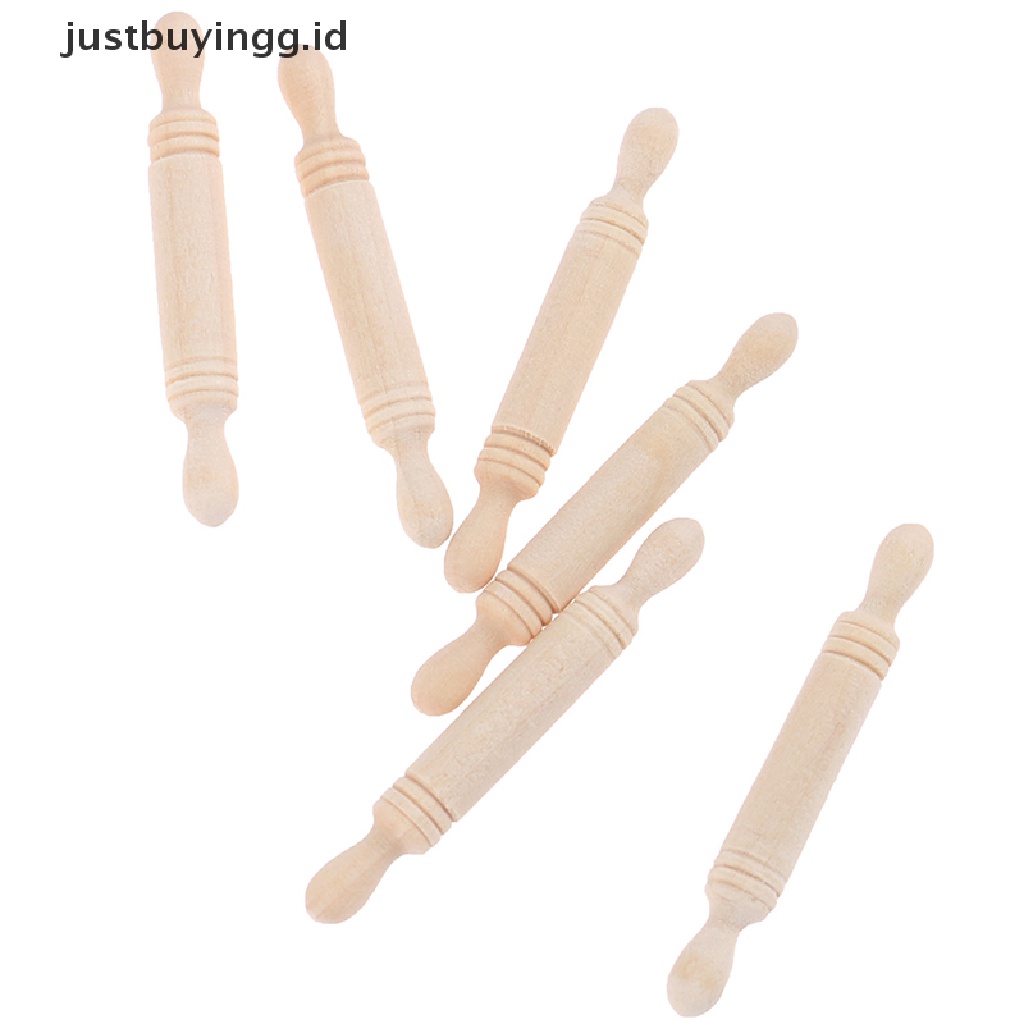 Justbuyingg.Id 6pcs / Set Mainan Miniatur Rolling Pin Kayu Aksesoris Dapur Rumah Boneka 1: 12