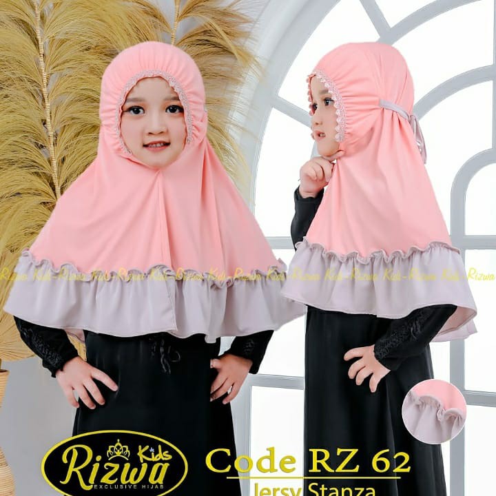 HIJAB JILBAB ANAK USIA 3-7 TAHUN LUCU TALI RENDA KERUT JERSEY PREMIUM BY RIZWA KIDS