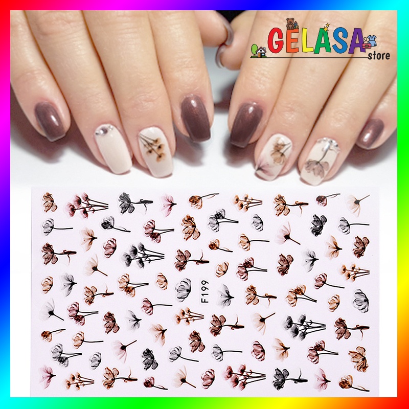 GELASA Stiker Kuku Flower Watercolor Art Nail Sticker