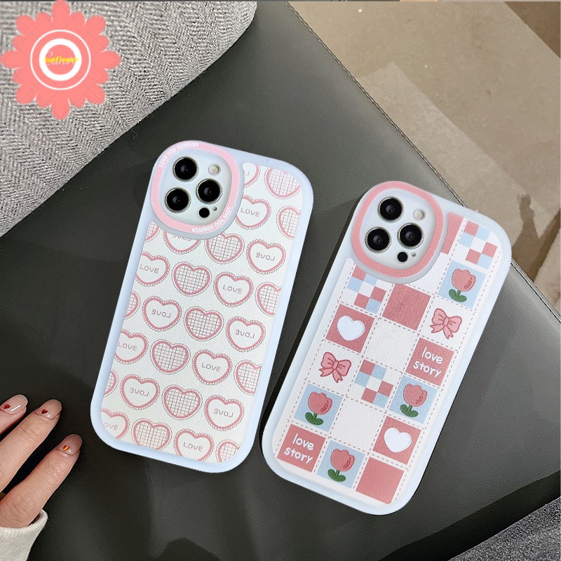 Soft Case TPU Motif Kartun Bunga Kotak-Kotak Untuk iPhone 11 12 13 Pro Max 6 6s 7 8 Plus SE 2020 X XR XS Max