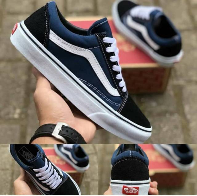 Vans Oldskool Black White Hitam Putih Sneakers Sekolah Kerja Kuliah Kado Hadiah Pria Wanita Murah