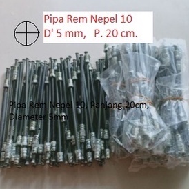 Pipa selang Minyak Rem Besi  Nepel 10. Diameter 5 mm Panjang 20 cm (besi)