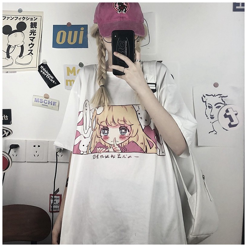 KBS-89 kaos anime girl japanese manga print oversize t-shirt fashion import wanita