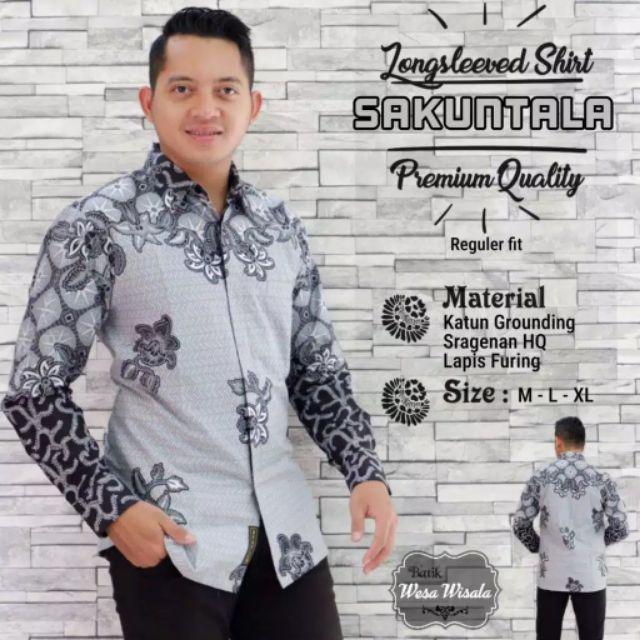 (1kg=4pcs) Kemeja Batik Lengan Panjang Batik Ori Nareswari Bokor Putih Batik Solo Seragam Batik