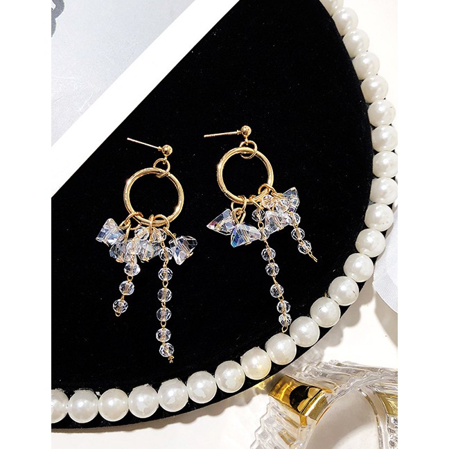 LRC Anting Tusuk Fashion Golden Alloy Long Tassel Earrings K04171