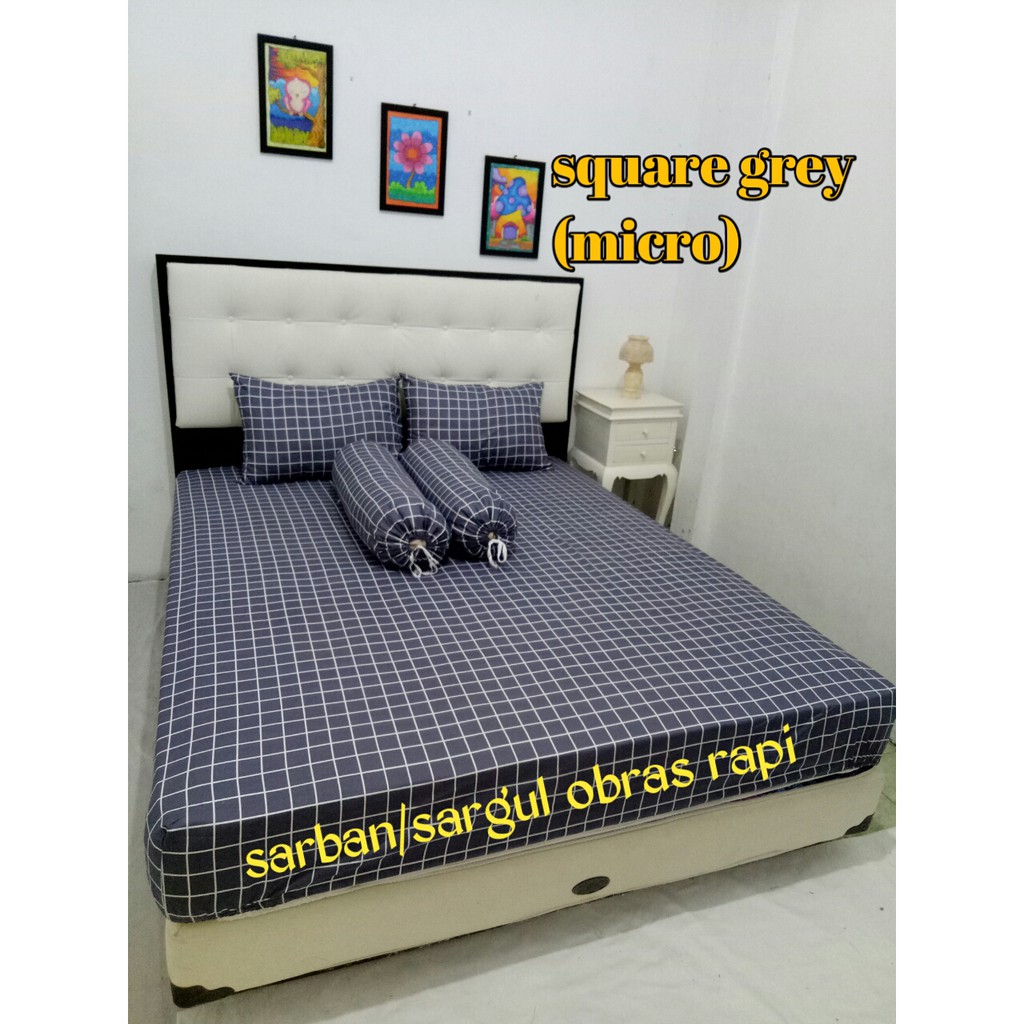 Sprei Katun Motif Square Grey