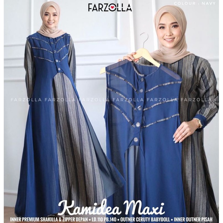 Kamida Gamis Rompi Wanita Dewasa Baju Muslim Bahan Shakila Mix Ceruty Motif Garis Garis Murah