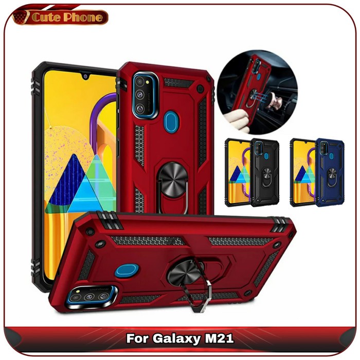 Casing Hard Soft Case Samsung Galaxy M21 M 21 Bumper Carbon Ring Armor