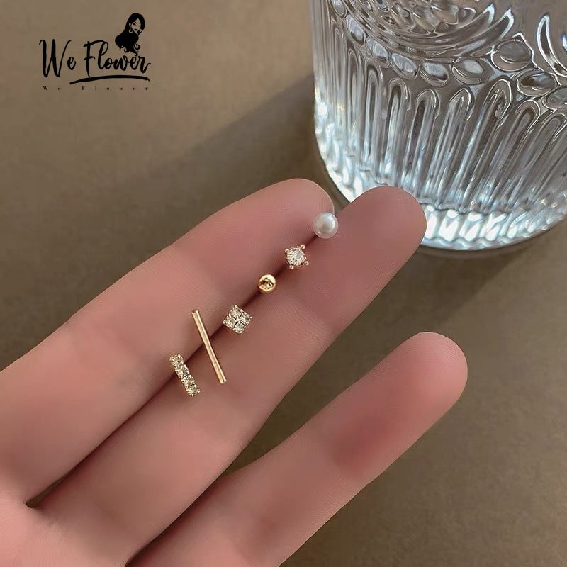 We Flower 6 Pieces Chic Pearl Crystal Small Stud Earrings for Women Girls Fashion Ear Jewely Set