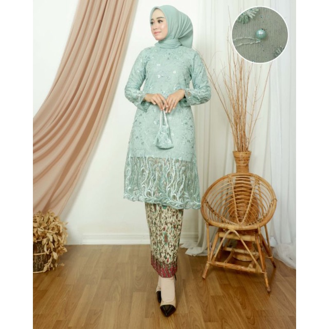 ( REALPICT ) Stelan Kebaya Tunik Brukat Tulle Bordir Modern / Kebaya Pesta Cantik / Kebaya Wisuda / Kebaya Modern / Kebaya Brukat / Kebaya