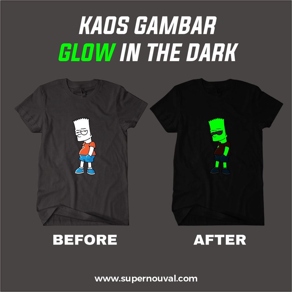 Kaos katun distro kaos Menyala Dalam Gelap / Glow in the Dark Costom kekinian keren