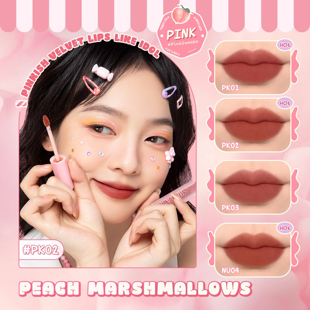 PINKFLASH #PinkSweetie Matte Lipstick Velvet Liptint Waterproof Fuzzy-Soft  Lip Mud Multi-Use Lip &amp; Cheek High Pigment Smooth Lip Cream Lip Clay