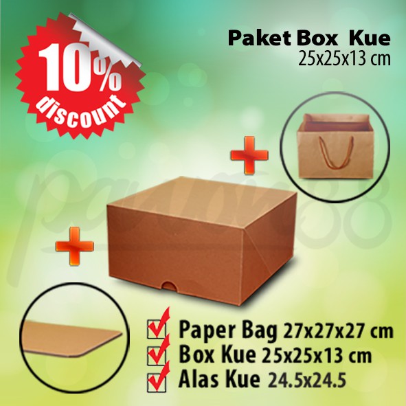 

Paket Box Kue 25x25x13 cm + Alas Kue + Paper Bag Kue | Kraft Coklat - (12 Pcs)