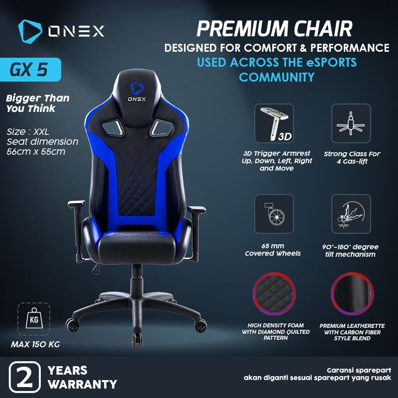 Kursi Gaming ONEX GX5 Premium Quality Gaming Chair Kursi - NAVY BLUE