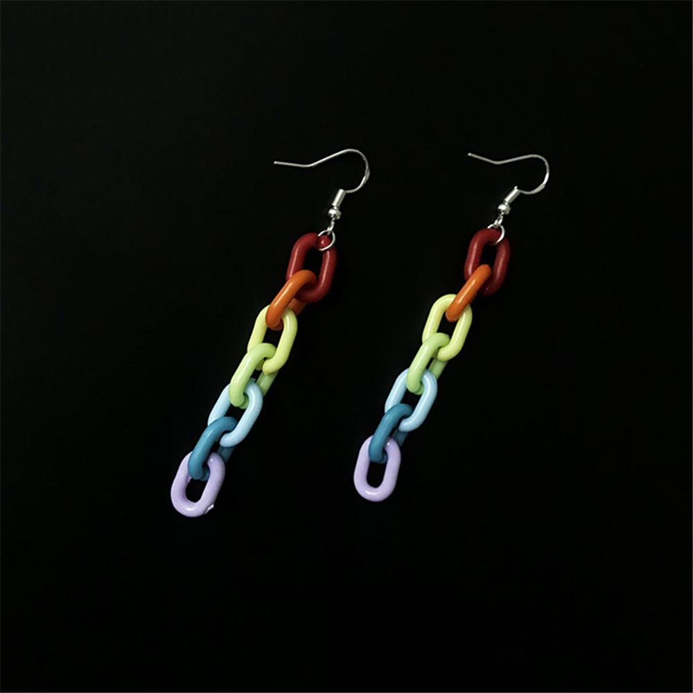 【COD Tangding】Anting Rantai Bahan Plastik Akrilik Warna Pelangi