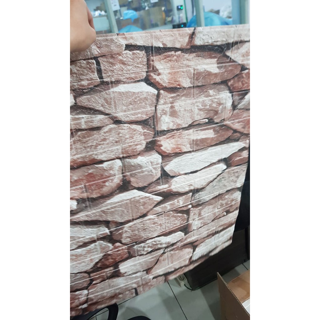 Wallpaper 3D Brickfoam Batu Alam Coklat / Ukuran 70x77cm / Wallpaper 3D