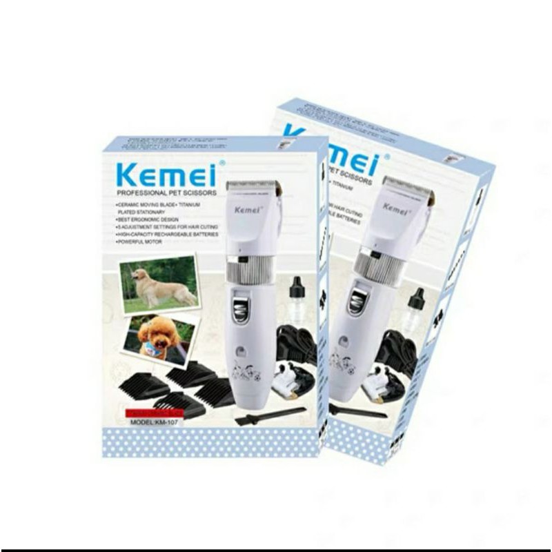 Alat Cukur Bulu Hewan Kucing Anjing Pet Clipper Rechargeable Kemei 107 // Mesin Cukur Hewan