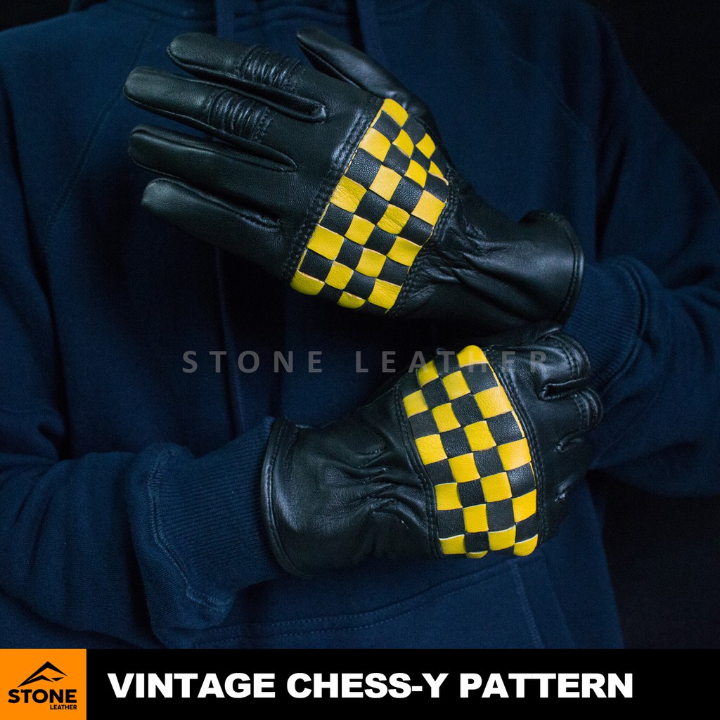 Sarung Tangan Kulit Asli Vintage Chess-Y Pattern