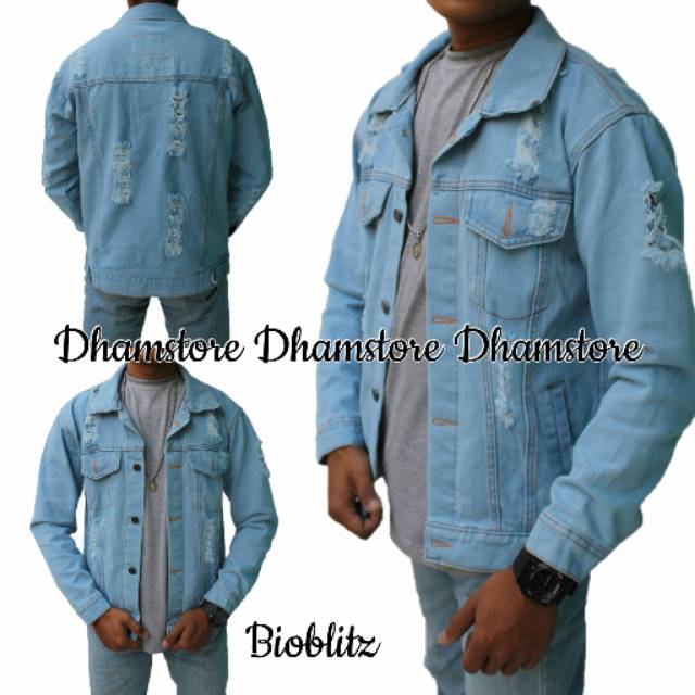 Jaket jeans denim sobek sobek pria