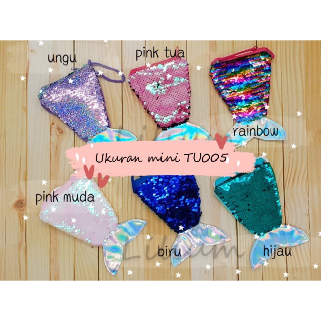 tas mermaid tail sequin mini TU005 dompet koin dan TSU034 besar anak selempang sling