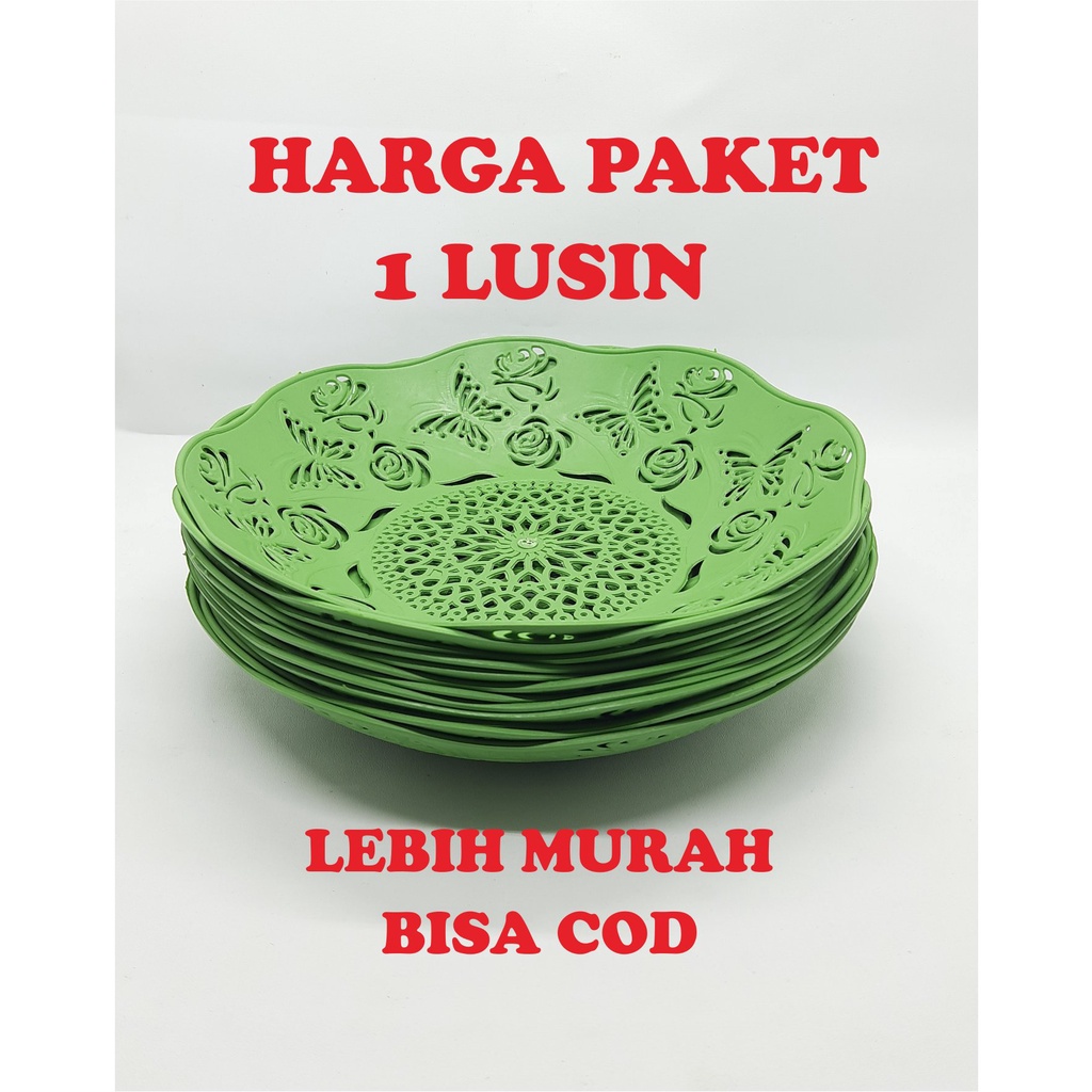 1 lusin / 12 pcs Piring Rotan Plastik Buah MOTIF BUNGA 21 cm