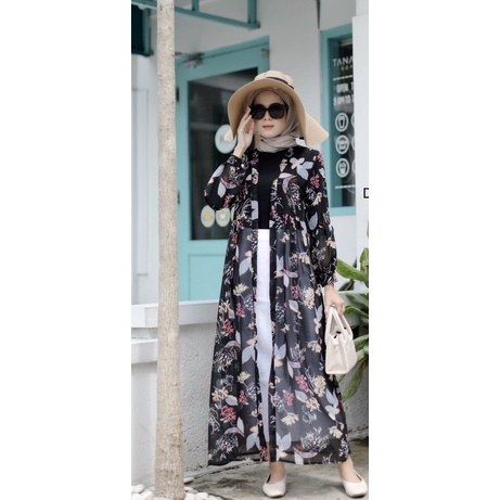 Zora Long Cardy Ceruty Babydoll Premium Long Outer Dress Muslim OOTD Hijab-3