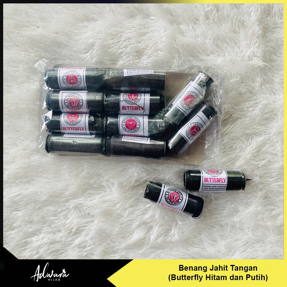 Benang Jahit Tangan Spun Polyster Warna Hitam dan Putih Per Gulung