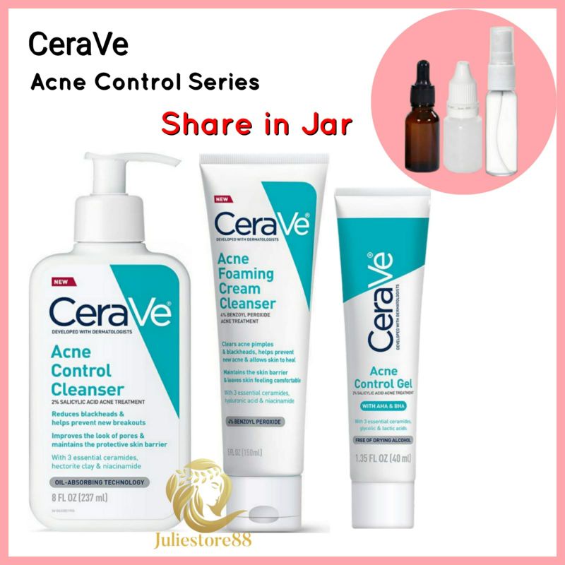 (SHARE IN JAR) CERAVE Acne Control Gel AHA BHA Cleanser Salicylic Acid Acne Foaming Cream Cleanser