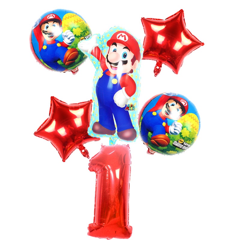 6pcs/set Game Super Mario Bros Balon Figurine Luigi Princess Model Angka Balon Dekorasi Festival