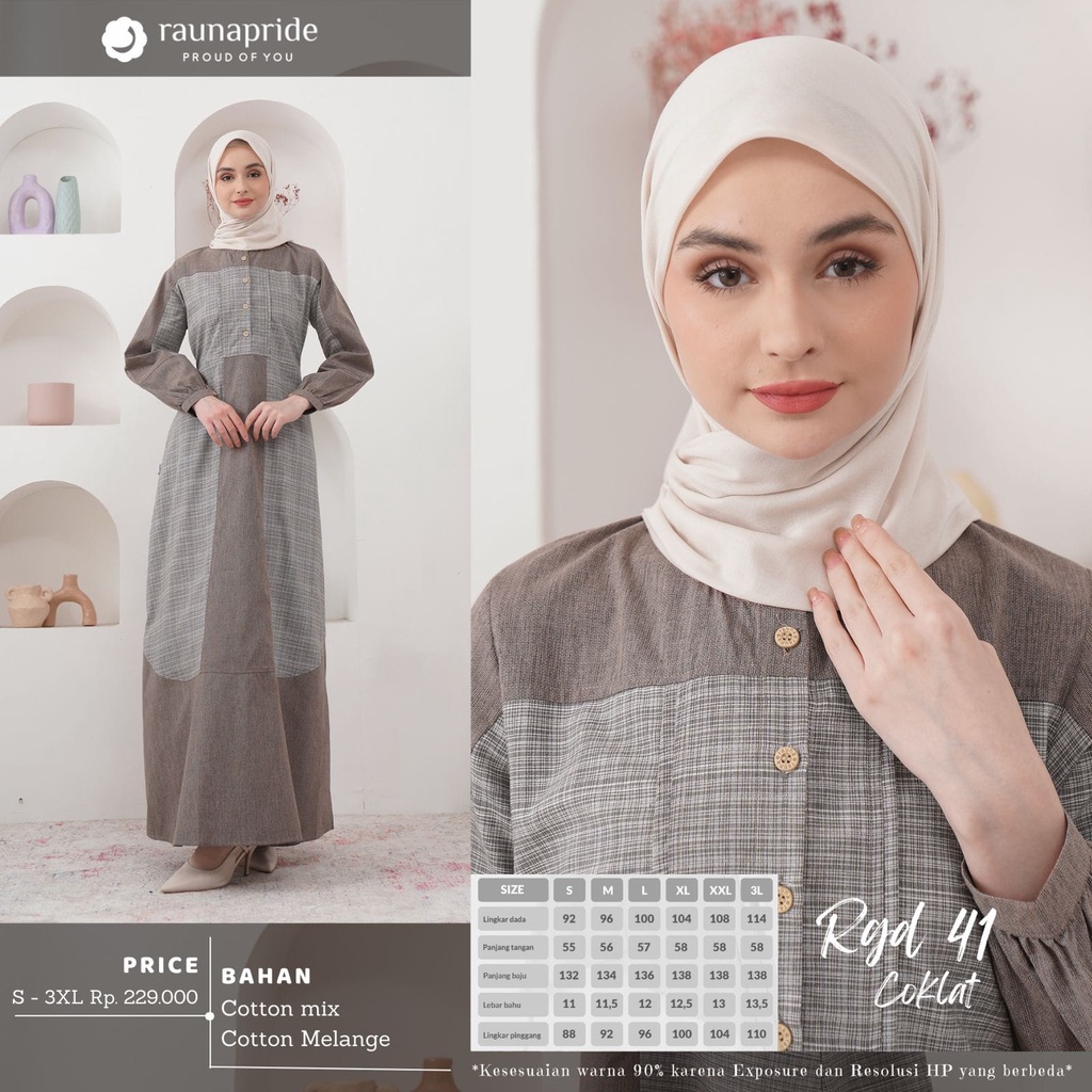 Cod Gamis Rauna Terbaru 2022 Gamis Rauna RGD 41 Dress Wanita Kekinian Motif Kotak Salur Gamis Rauna 