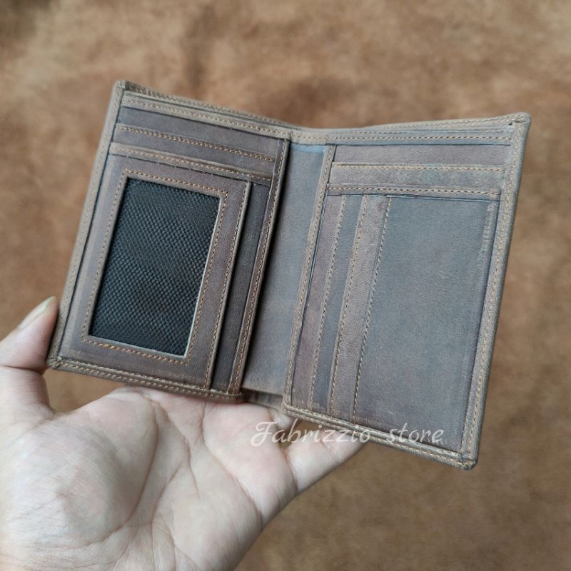 dompet pria vertikal custom grafir nama kulit asli