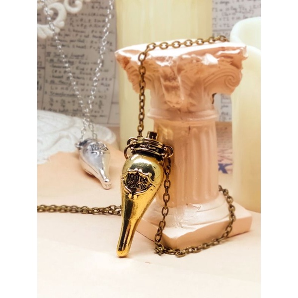 Kalung Harry Potter Potion Magic Potion Felix Felicis Liquid Luck Kalung Potion unik Necklace Vial M